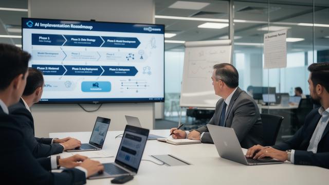 Executive reviewing an AI implementation roadmap